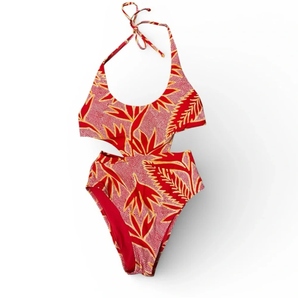 Aerie Red Coral Floral Monokini One Piece Swimsuit XS